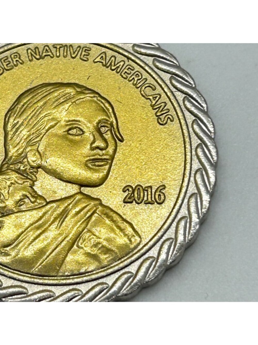 Native American Sacagawea Code Talker Coin Pendant Necklace Gold Tone Silvertone - Picture 4 of 15